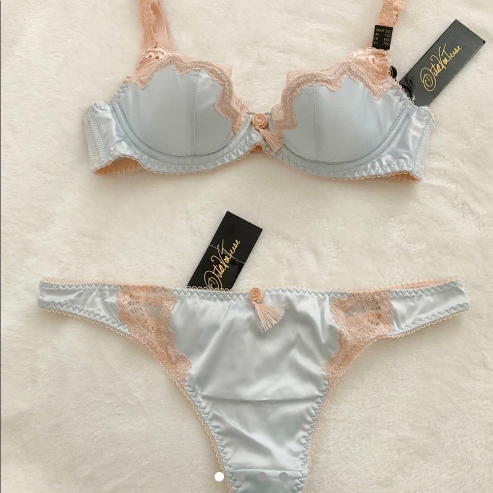 Dita Von Teese Starlift Bra& Panty Set Blue Cream
